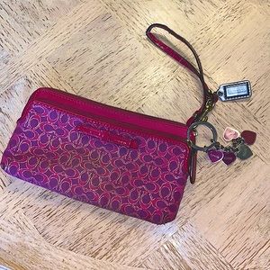 Coach Poppy Double Zip Clutch with heart key chain